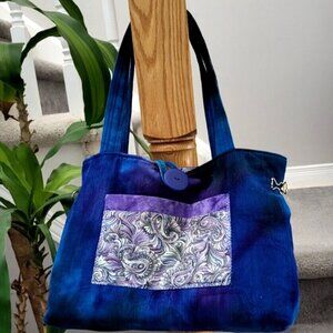 Vintage Handmade Women's Shoulder Hobo Purse Hand Bag Blue Corduroy Lined